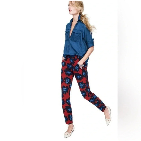 J. CREW Firework Floral Print Elastic Waist Ankle Pants - Size 6 - Picture 1 of 6